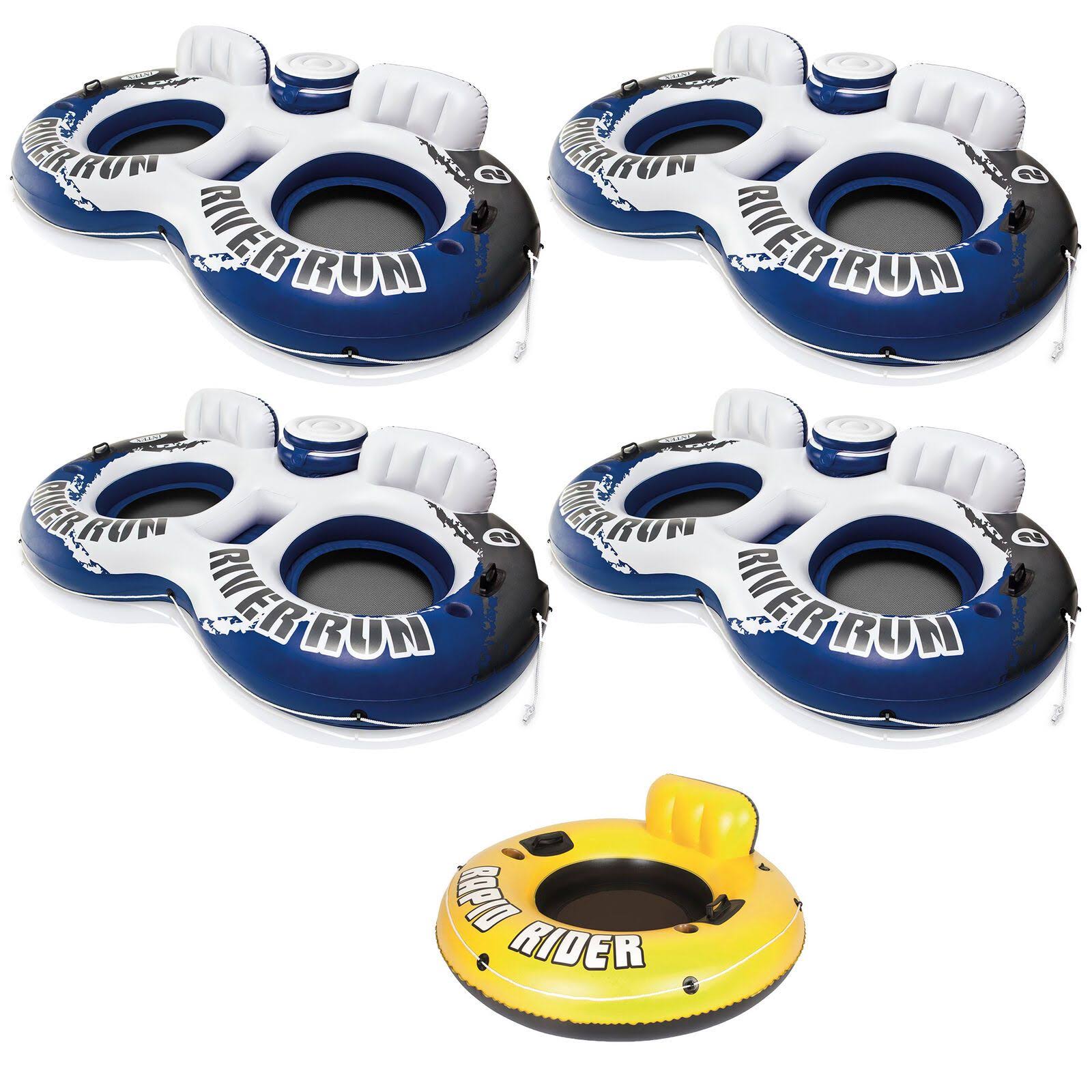 Intex River Run II Inflatable 2 Person Tube w/ Cooler 4 Pack + Single Tube