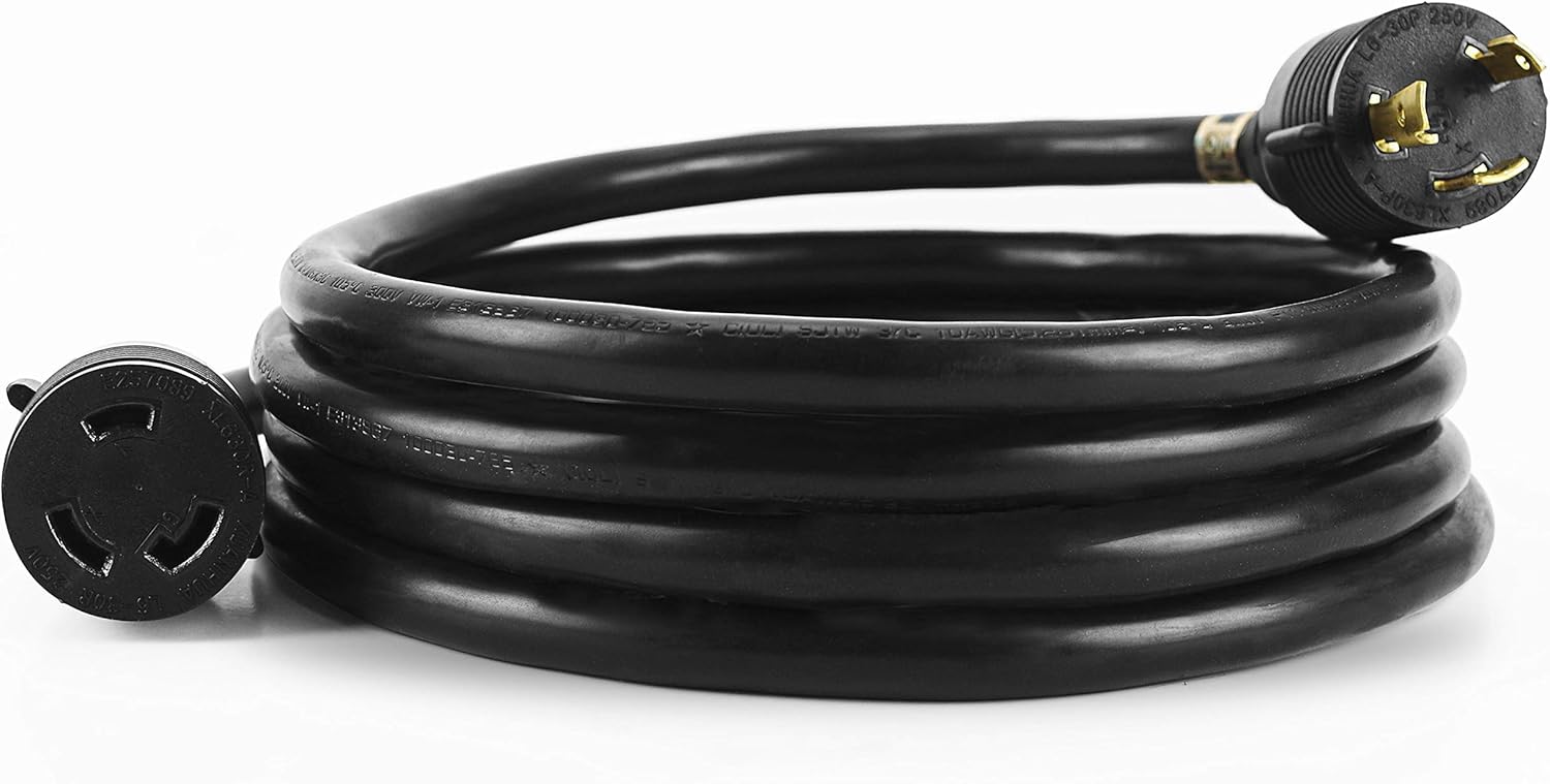 HENGYI L6-30P/L6-30R Heavy Duty Generator Locking Power Cord,Generator Extension Cord,SJTW 10GUAGE,Generator Power Cord up to 7500W,30A,3prong,Black,10FT