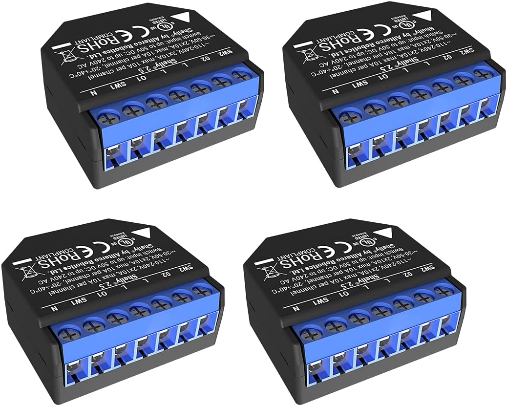 Shelly 2.5 Double Relay Switch and Roller Shutter WiFi Open Source Wireless Home Automation Dual Power Metering iOS Android Application (4 Pack UL)