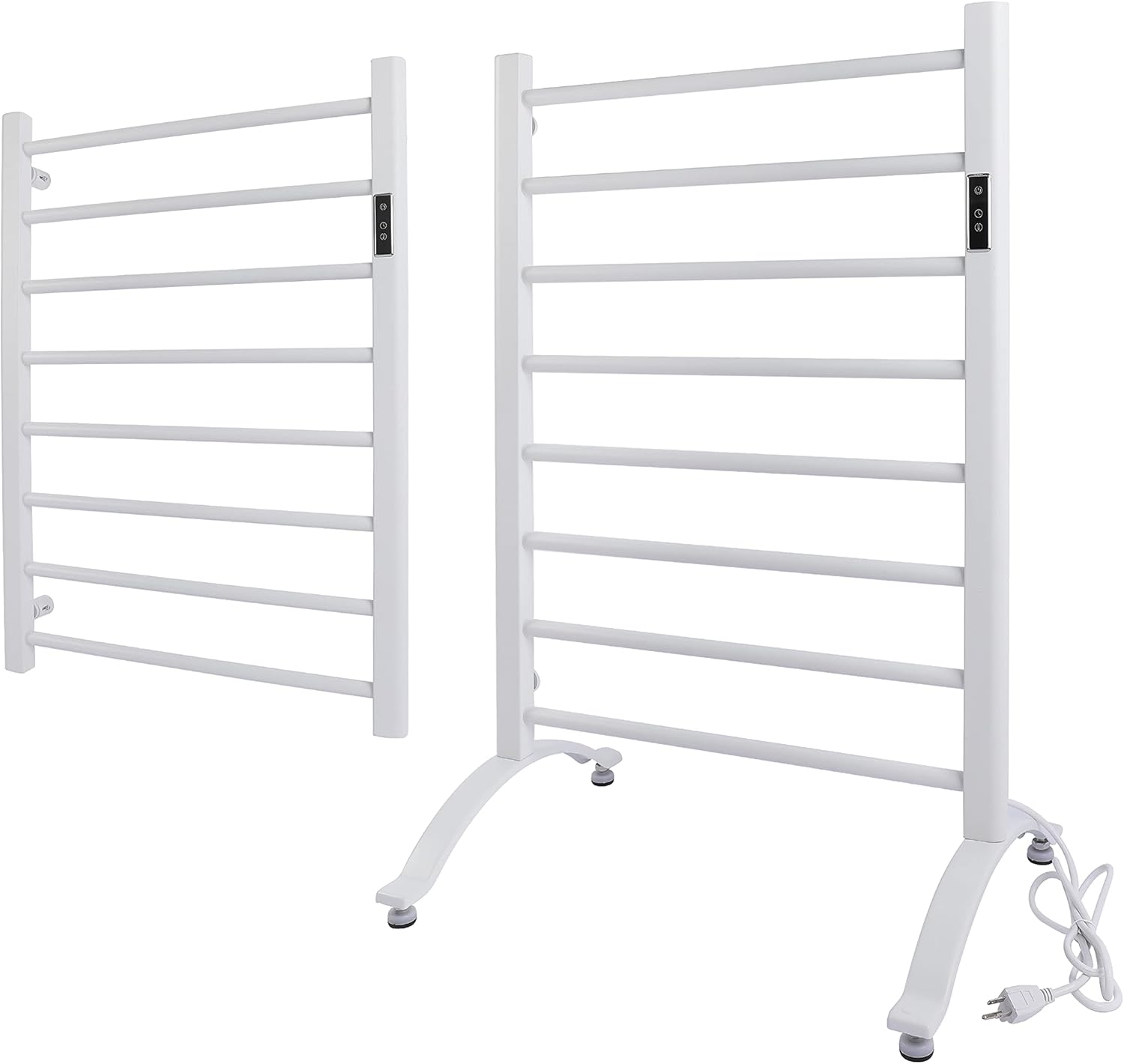 DELAVIN 8-Bar Fast Heating Towel Warmer with Timer and Temperature Control, ETL Certified Electric Heated Towel Racks, Hardwired or Plug-in Models, Wall Mounted or Freestanding, White