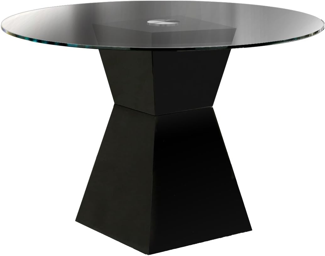 Furniture of America Ethervale Modern Round Dining Table with 12mm Tempered Glass Top, Black Finish