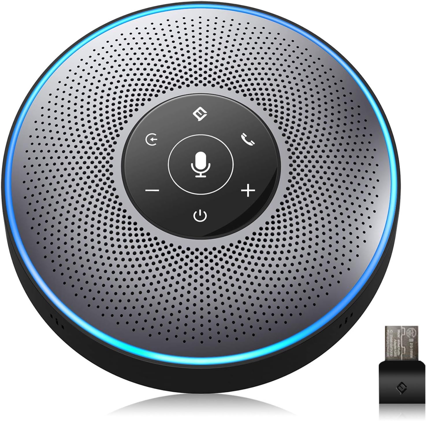 Bluetooth Speakerphone - eMeet M2 Black Conference Speaker for 5-8 People Business Conference 360º Voice Pickup 4 AI Microphone Self-Adaptive Conference Call Speaker Skype USB Speakerphone