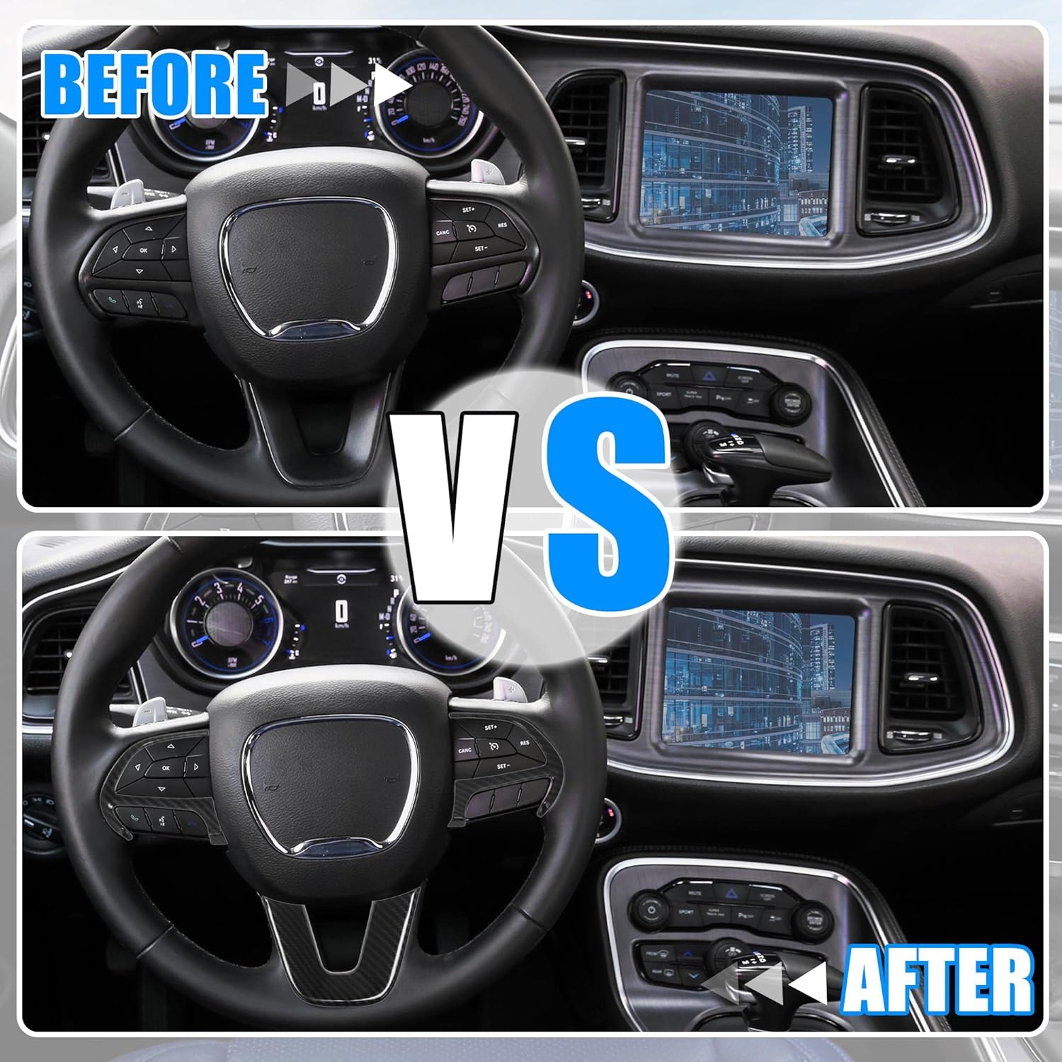 X AUTOHAUX ABS Plastic Carbon Fiber Pattern Black Interior Steering Wheel Cover Trim Set for Dodge Challenger Charger 2015-2020 for Dodge Durango for Jeep Grand Cherokee SRT8 2014-2019