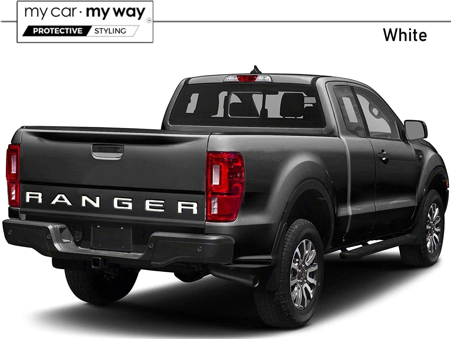 Ranger 3D Raised Domed Tailgate Letters | Precision Fit! | Water Resistant! | (Fits) Ford Ranger 2019, 2020, 2021 (White) Pack of 2