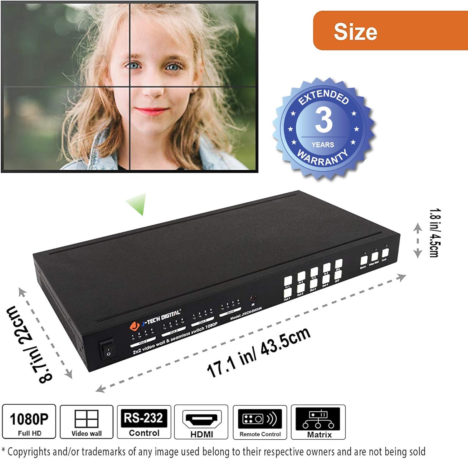 J-Tech Digital 2X2 HDMI Video Wall Controller Seamless 4x4 1080p HDCP1.4 HDMI Matrix Switch with IR Remote, RS232 PC Web Interface Remote Control, Control4 JTD-P8 Drivers [JTECH-SMX44]