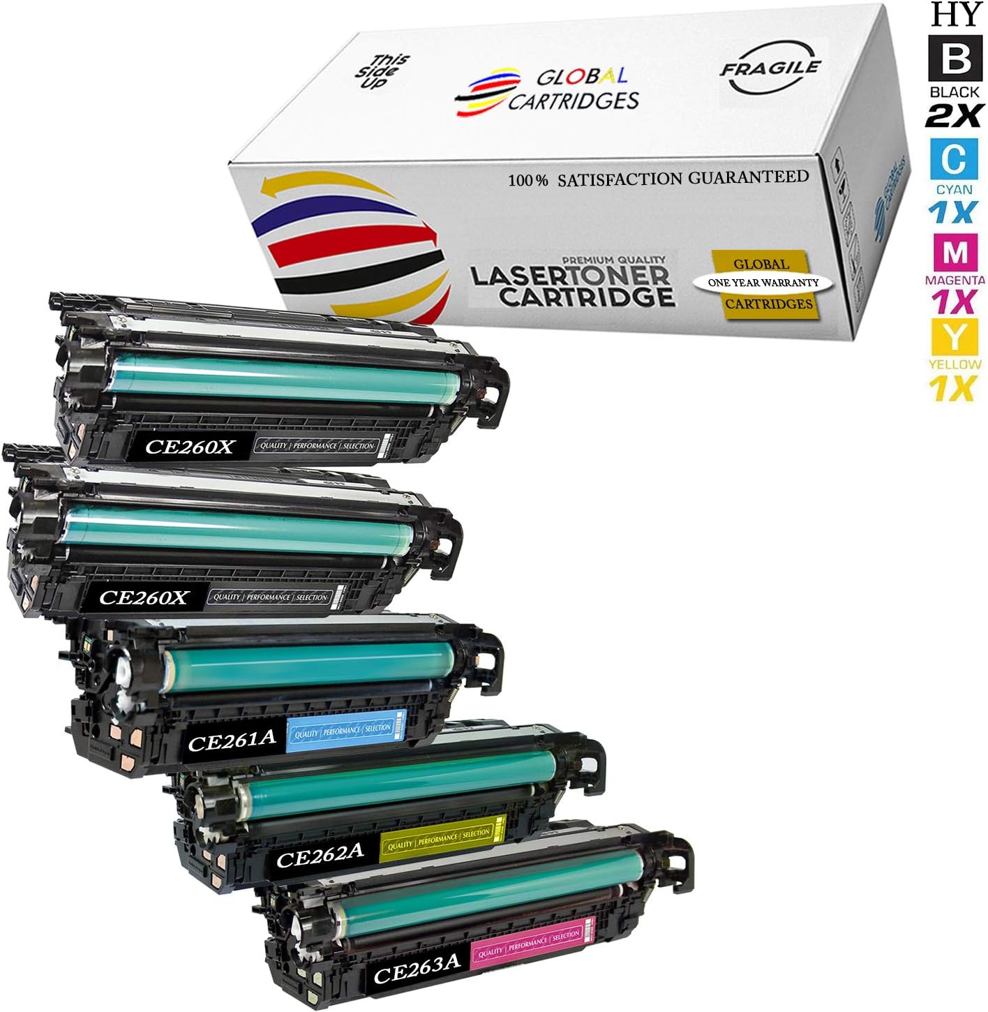 Global Cartridges Compatible HY Toner Cartridges Set+Black for HP 647X 647A / CE260X CE261A CE262A CE263A (2xBlack,1xCyan,1xYellow,1xMagenta,5-Pack)