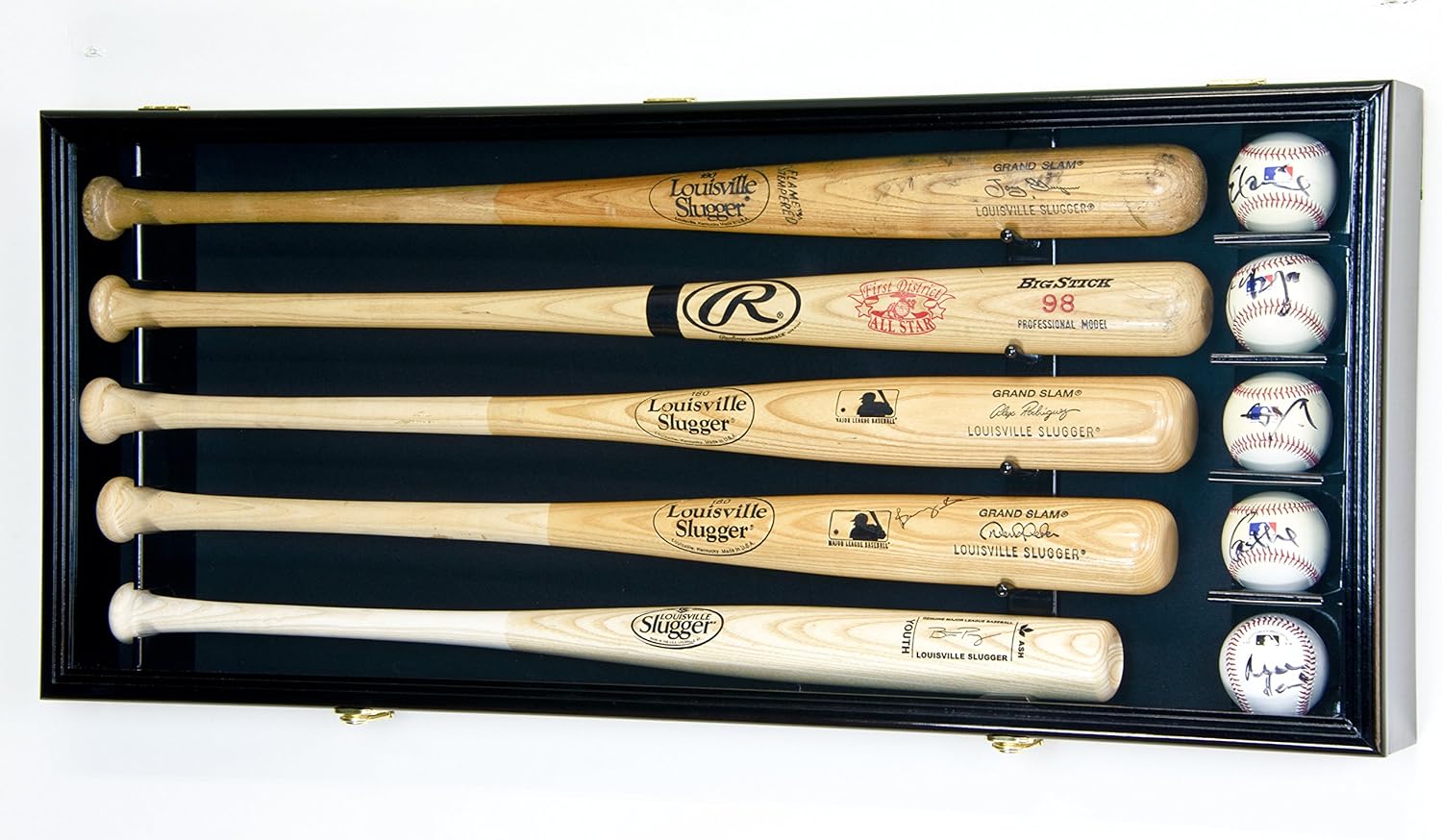 5 Baseball Bat Display Case Cabinet Holder Wall Rack Custom Options 98% UV - Lockable