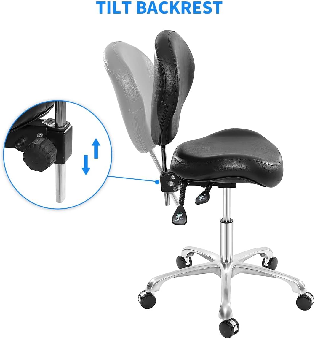 ajorah Rolling Chair Stool with Backrest and Wheels,Adjustable Stool for Studios, Dental, Shop,Offices, Salons and Counters (Black)