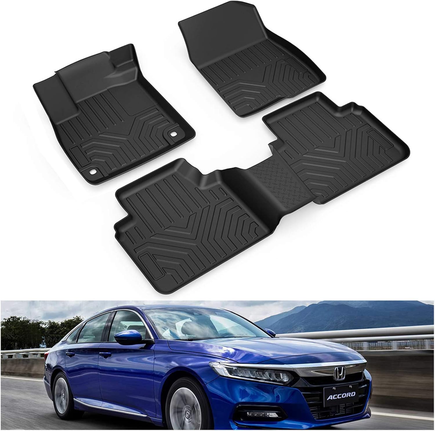 Kiwi Master Floor Mats Compatible for 2018-2022 Honda Accord Accessories All Models All Weather Mat Front & Rear 2 Row Seat TPE Slush Liner Set Black