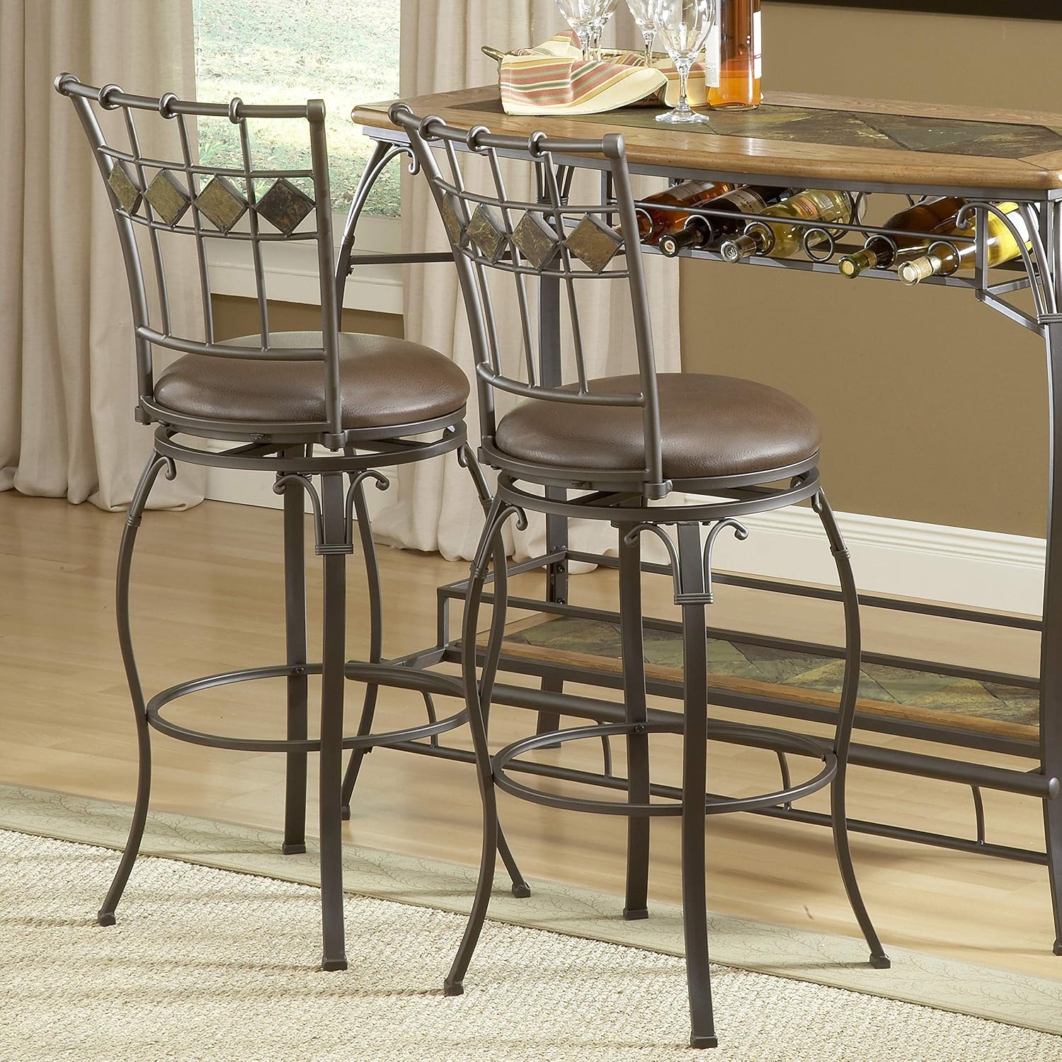 Hillsdale Lakeview Swivel Counter Height Stool 24-Inch with Slate Accents, Brown