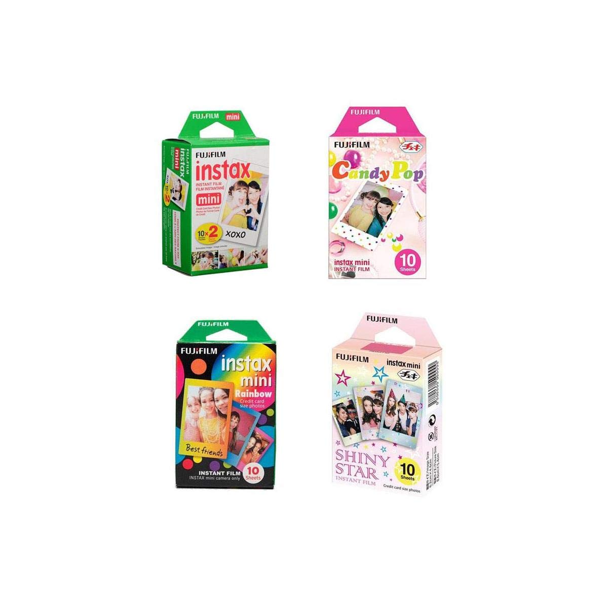 Fujifilm instax Mini Film Bundle D Consists of Daylight Film 20 Pack, Rainbow 10 Pack, Shiny Star 10 Pack, Candy Pop 10 Pack Pack of 2