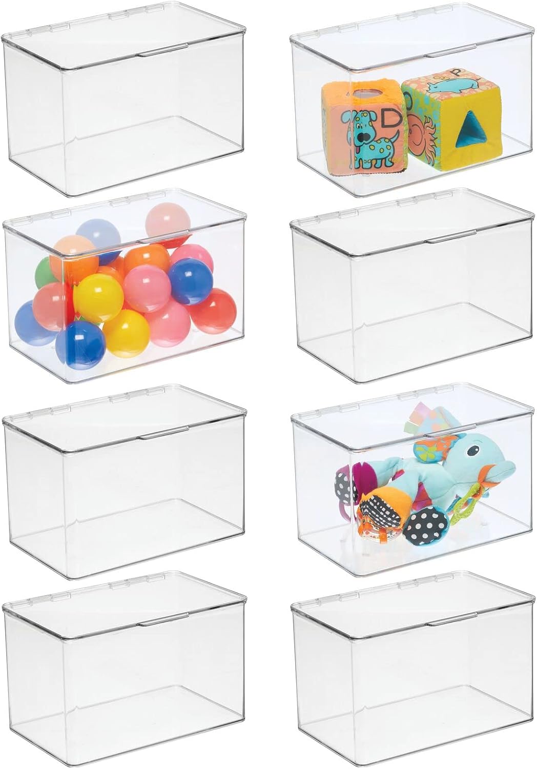 mDesign Plastic Stackable Tall/Deep Rectangular Storage Bin, Drawer or Cabinet Organizer with Lid, Container Box for Organizing Art Puzzles, Crayons, Pens, Pencils, Other Organization, 8 Pack - Clear