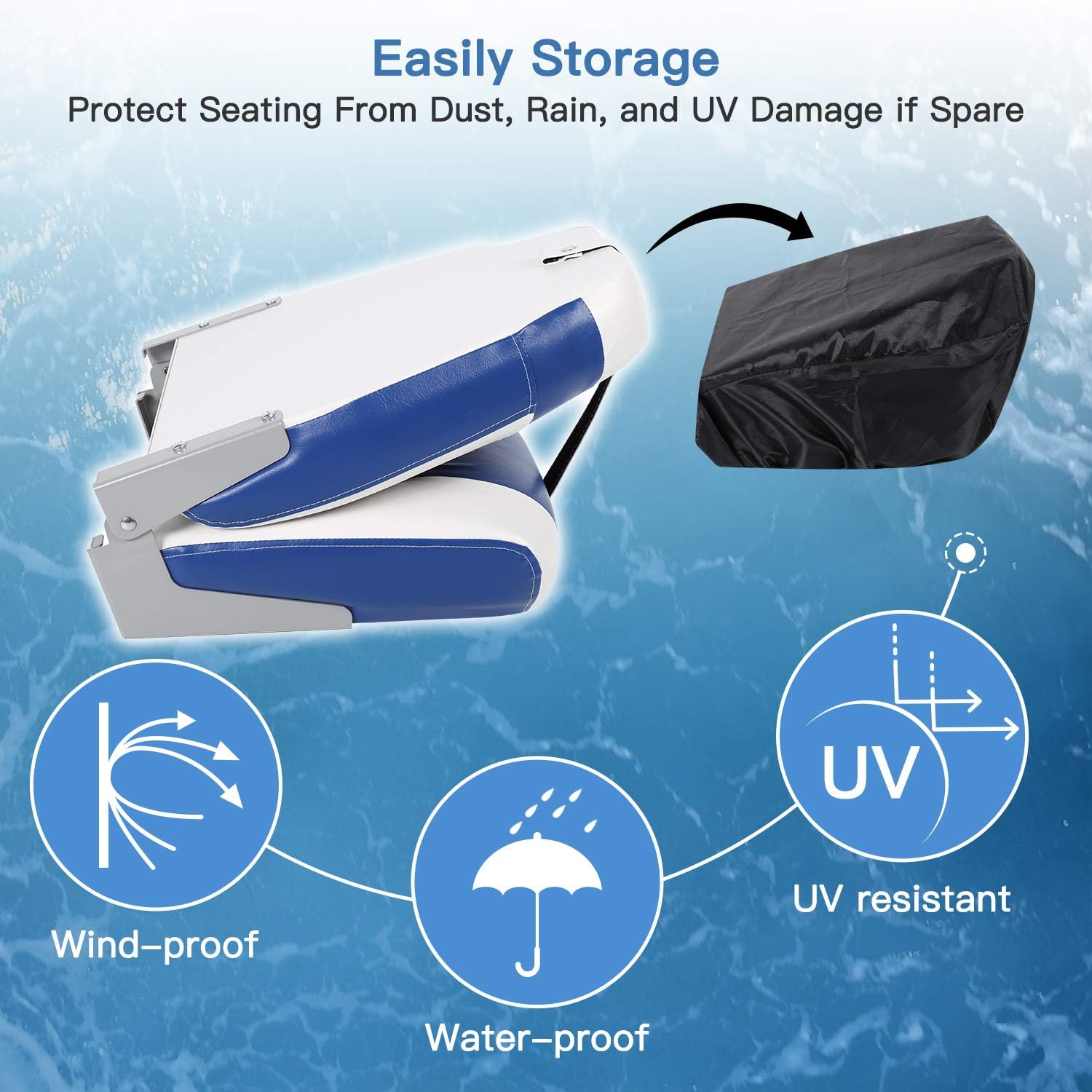 Affordura Boat Seat for Boats with 2 Storage Bags High Back Folding Boat Seat Boat Fold Down Seat (2 Packs), Blue and White