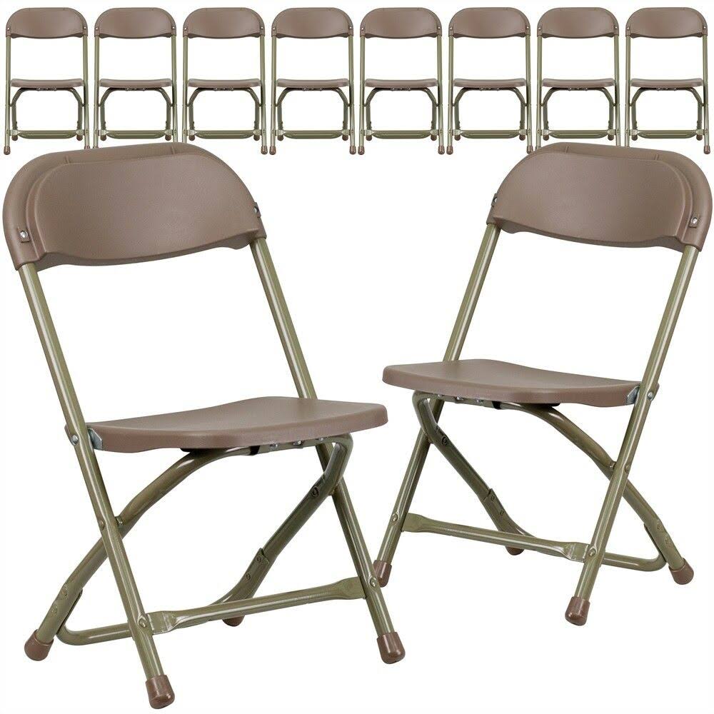 Flash Furniture Kids Plastic Armless Folding Chair, Brown, 10/Pack