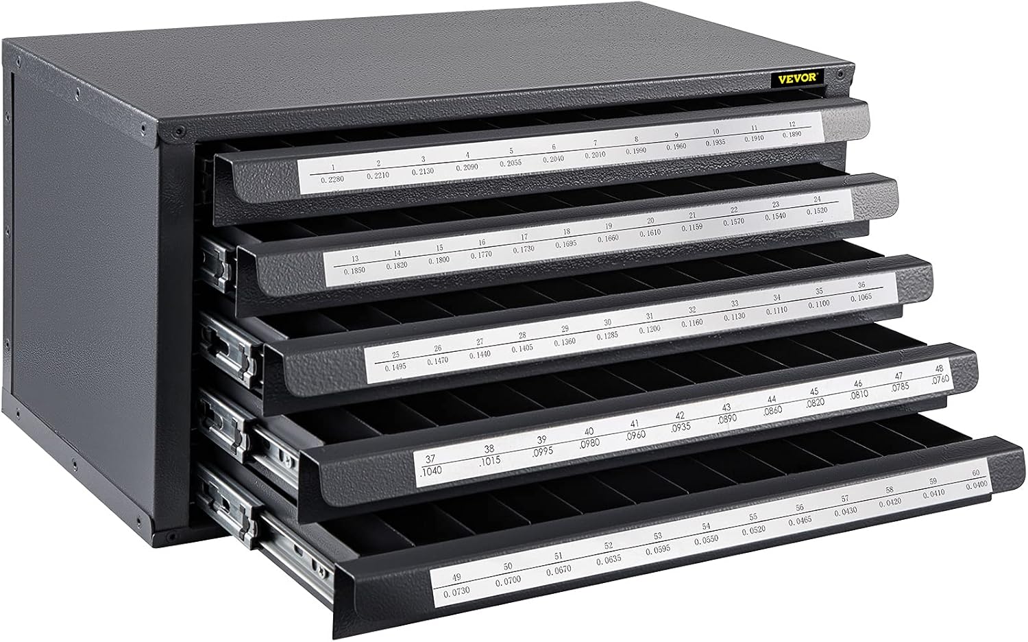 VEVOR Drill Bit Dispenser Cabinet, Five-Drawer Drill Bit Dispenser, 60-Compartment Drill Bit Organizer Cabinet, Drill Dispenser Organizer Cabinet Holder for Jobber Length Wire Gauge Sizes #1 to #60 Pack of 2