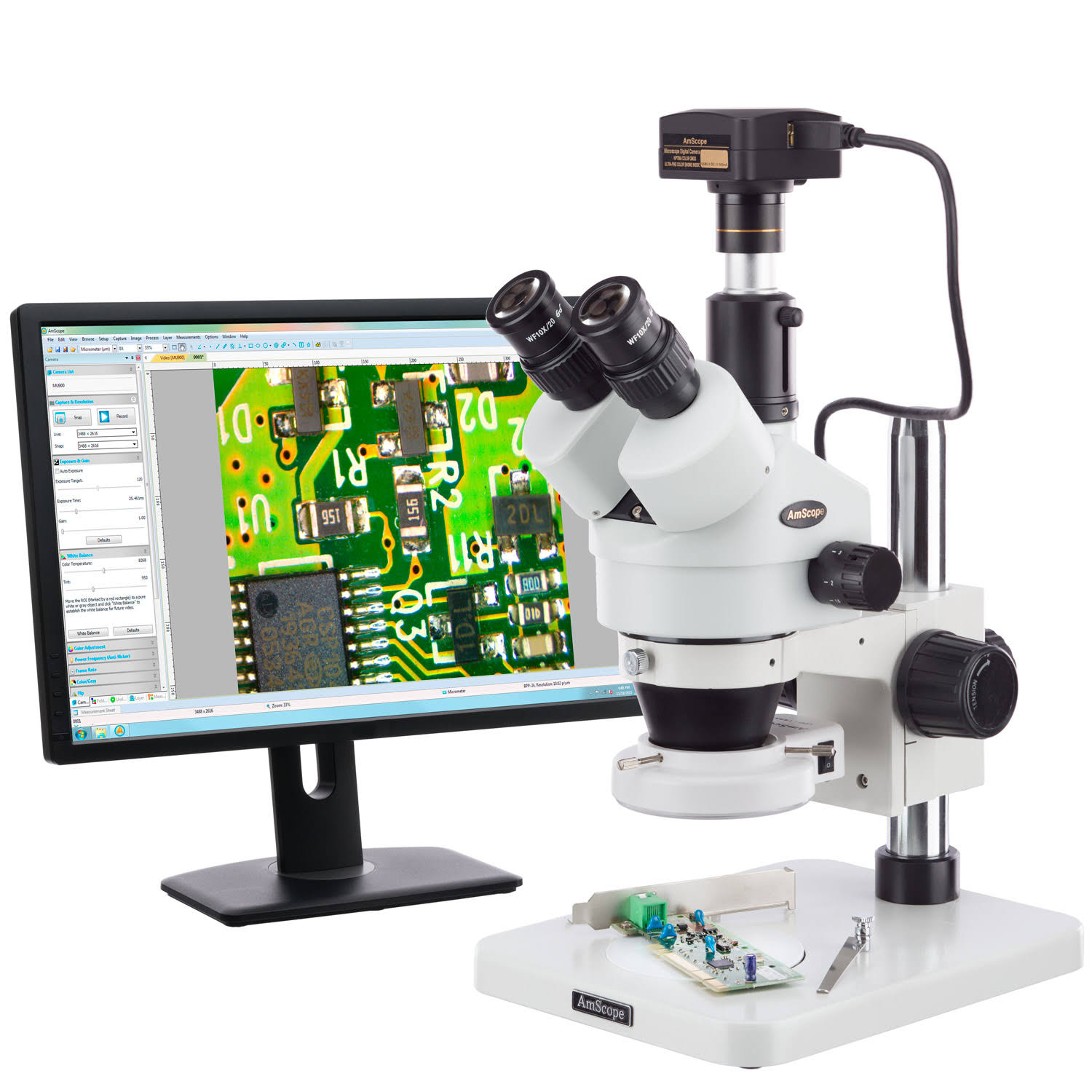Amscope 3.5X-90X Surface Inspection 144-LED Zoom Stereo Microscope + 14MP USB3.0 Digital Camera