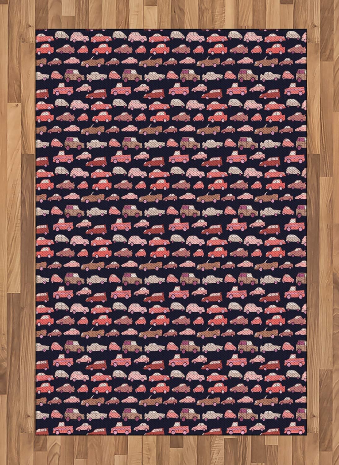 Ambesonne Cars Area Rug, Cartoon Illustration with Automobiles in Pinkish Tones Urban Transportation Traffic, Flat Woven Accent Rug for Living Room Bedroom Dining Room, 4' X 5' 7