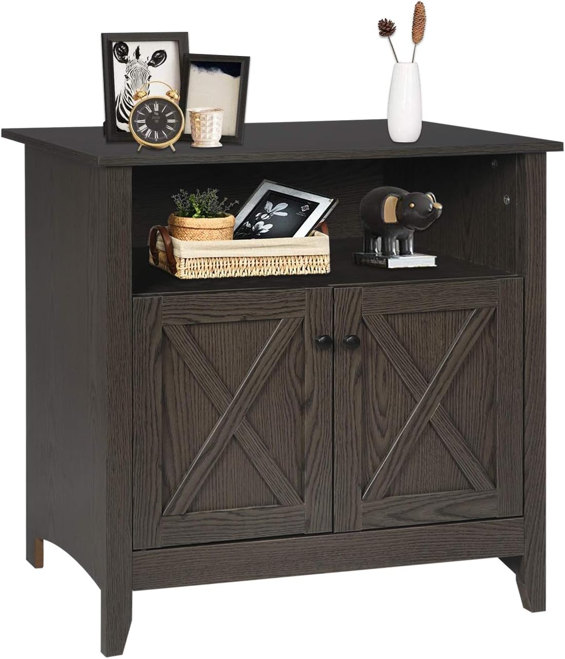 SGHB Accent Cabinet with Doors Storage Sideboard with Adjustable Shelves Farmhouse Buffet for Living Room Bedroom Home Office (Brown)