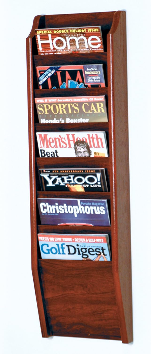 Wooden Mallet 7-Pocket Cascade Magazine Rack, Light Oak
