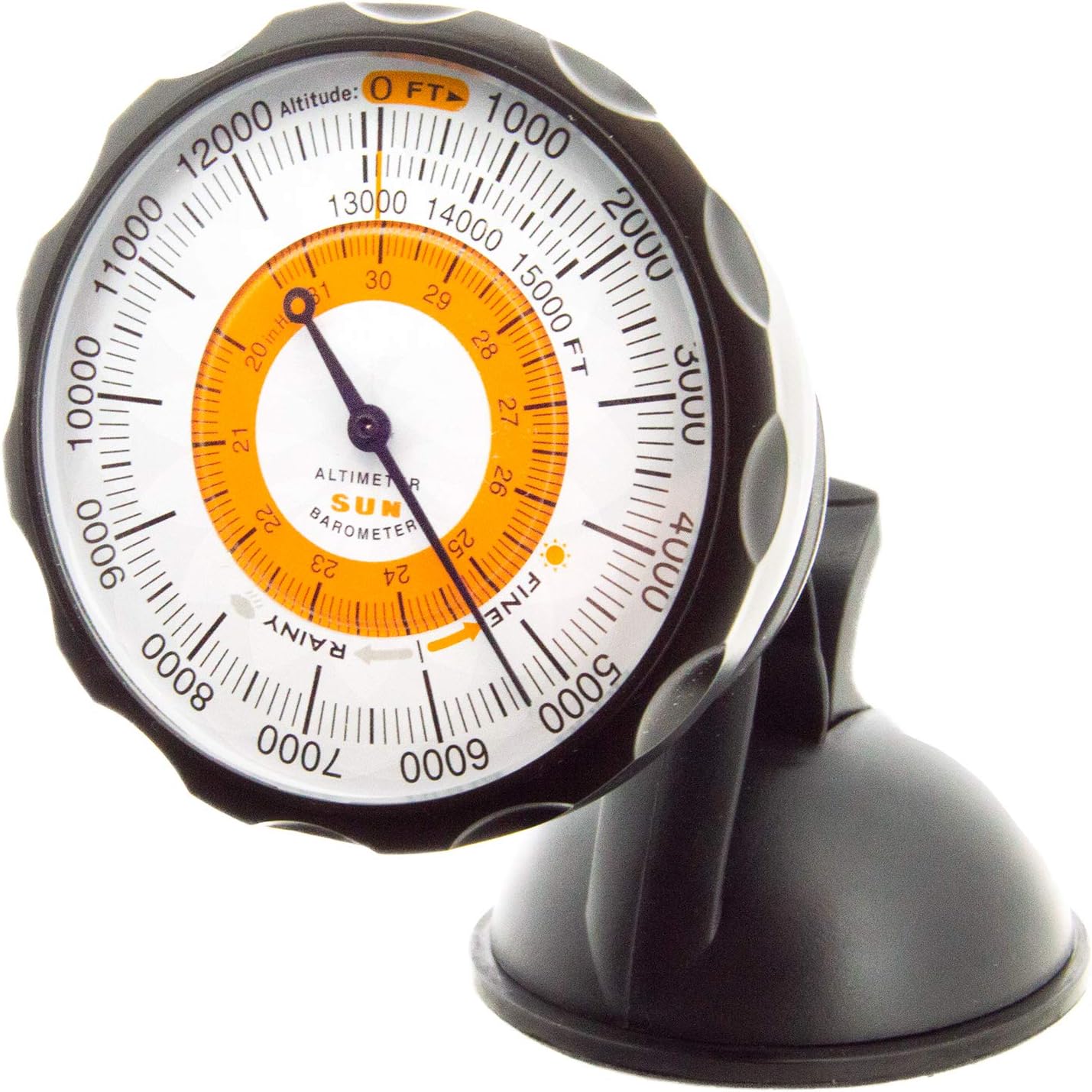 Sun Company AltiPort - Detachable Windshield and Dashboard Altimeter and Barometer | Altimeter for Cars and Trucks | Reads Altitude from 0 to 15,000 Feet