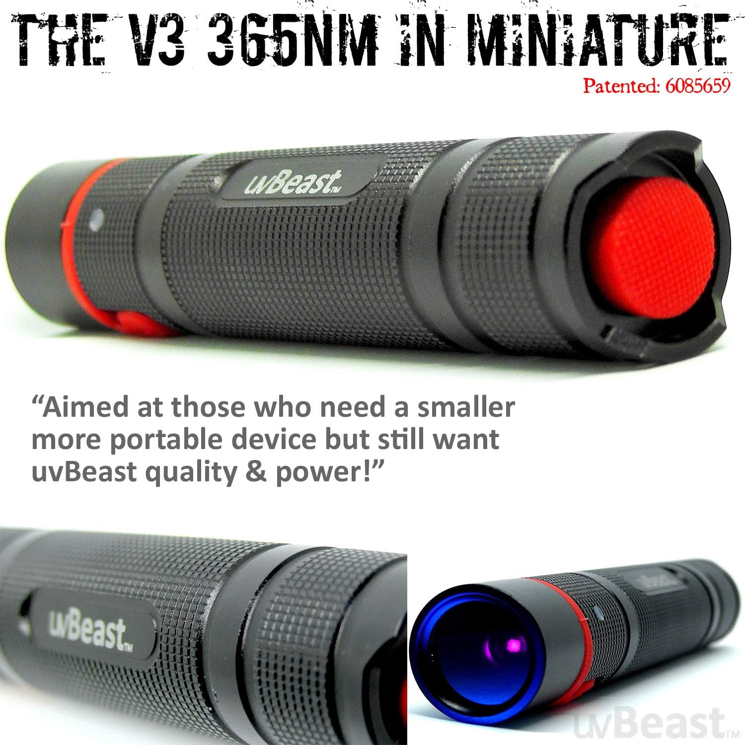 uvBeast NEW V3 365nm MINI - Black Light UV Flashlight &ndash; HIGH DEFINITION Ultraviolet - Rechargeable 18650 USB-C Quick charge Port - Professional Grade HIGH POWER UPGRADED LED &ndash; USA Stock