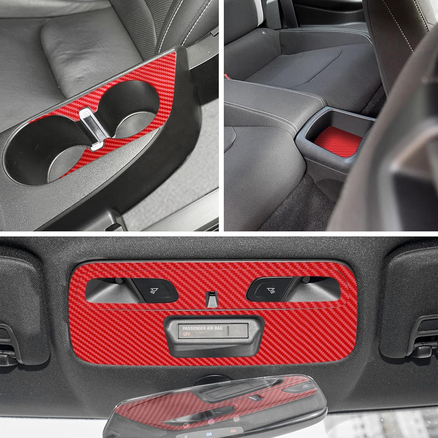 MICOOS Compatible with Carbon Fiber Texture Vinyl Wrap Center Console Dashboard Cover Interior Protective Decoration Accessories Sticker for Chevrolet Camaro 2020 2019 2018 2017 28PCS Red