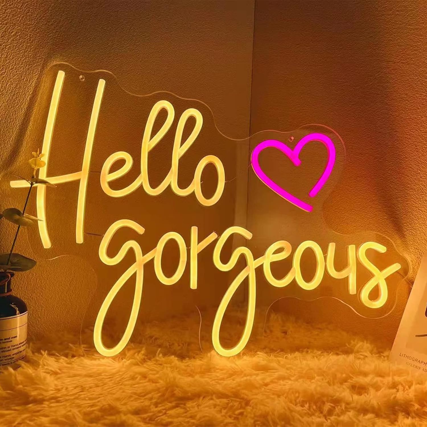 FTMGGDG Neon Sign Lights for Wall Decor for Bedroom Hello Gorgeous Home Decoration Reusable Neon Light Sign Art Decorative Lights 19.7*13.78inch (Hello gorgeous-warm white) Pack of 2