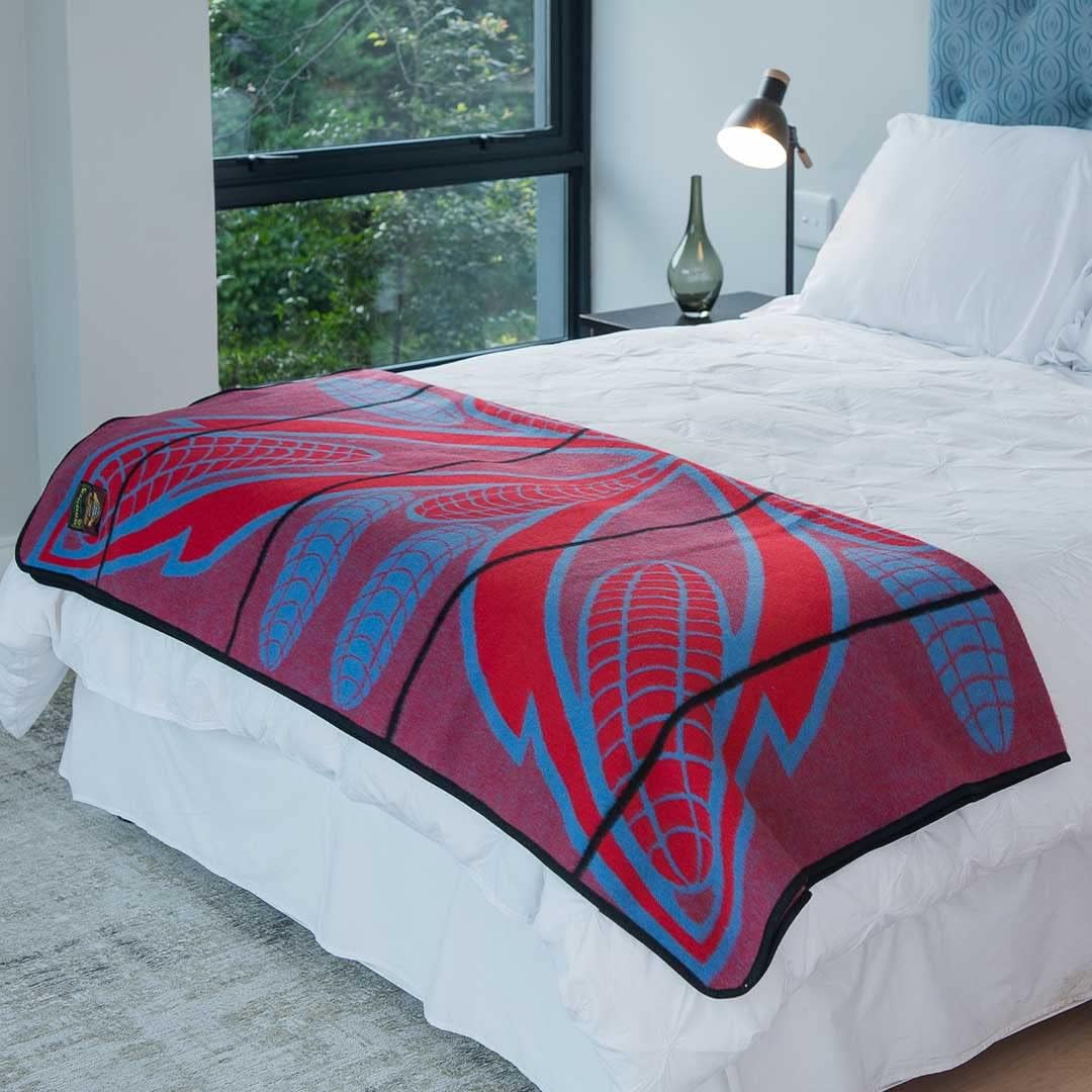 Authentic Basotho Heritage Heirloom Wool African Blanket Or Throw Lightweight, Hypoallergenic, and Machine-Washable - SeanaMarena (Scarlet, Black and Blue 61