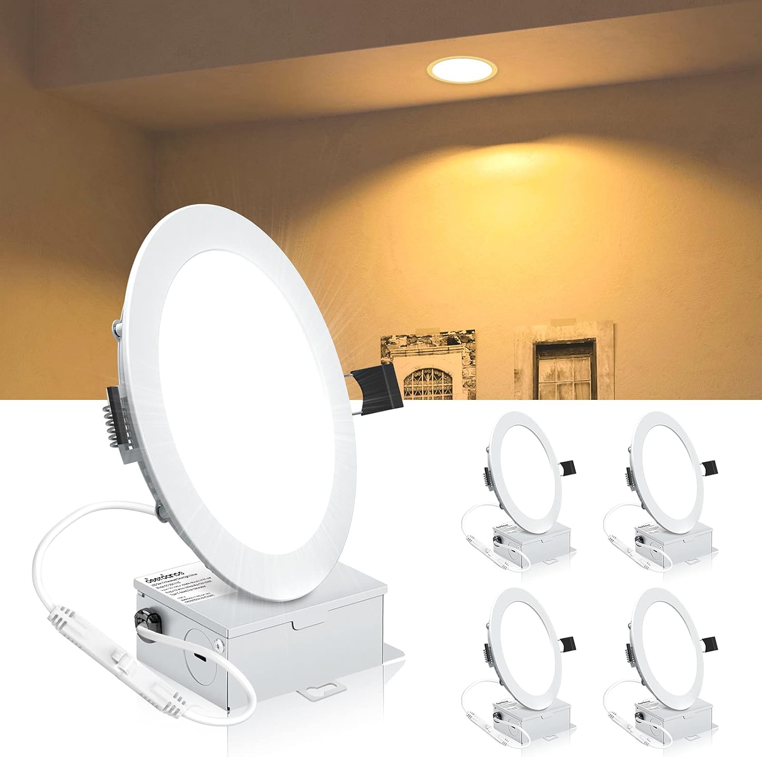 Recessed Lighting, Deerdance Recessed Light Fixtures 12 Pack 6 Inch 12W,110W Eqv. Flicker free, Canless LED Ceiling Lights 1100 LM, 5000K Daylight, Dimmable Recessed Lights with J-Box (ETL No.4007461)