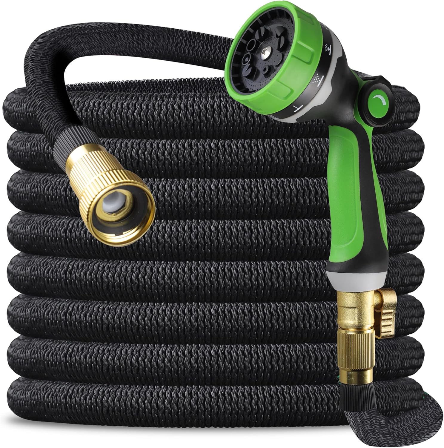 Knoikos Expandable Garden Hose 100ft - Flexible Water Hose with 10 Function Nozzle -Leakproof Lightweight No-Kink Garden Hose with Solid Fittings Pack of 2