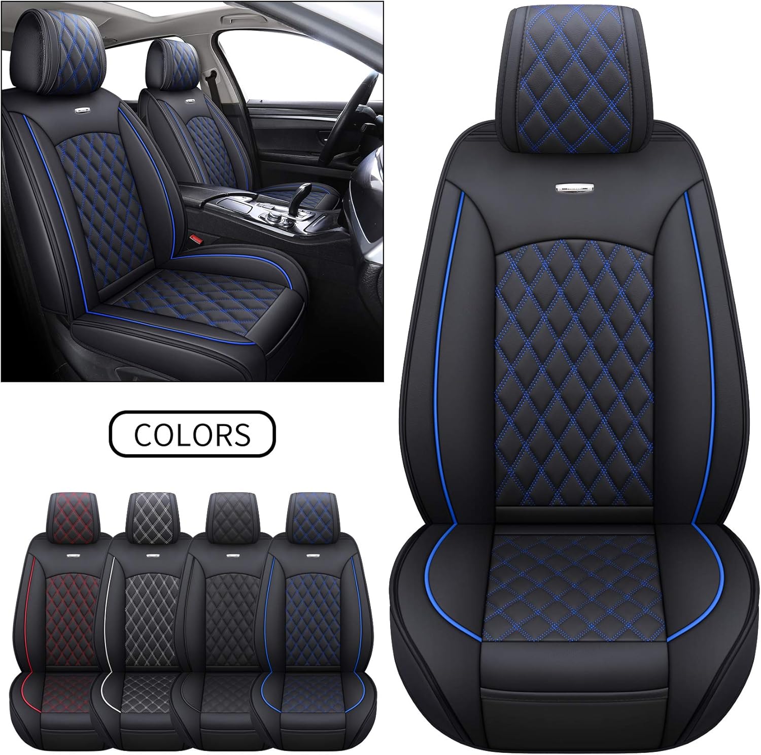 YIERTAI Car Seat Covers Full Set Waterproof Leather Seat Protectors Fit for Rogue Maxima Honda Accord CRV Toyota Corolla RAV4 Hyundai Sonata Escape Sorento Kia Soul(Full Set, Black-White)