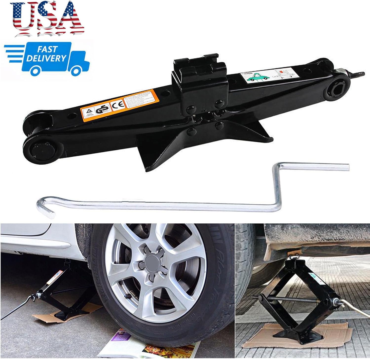 DICN Scissor Jack with Crank Handle Car Tire Repair Kit Emergency for Toyota Camry Corolla Prius Vios - 2 Ton/ 4.2-15 Inch