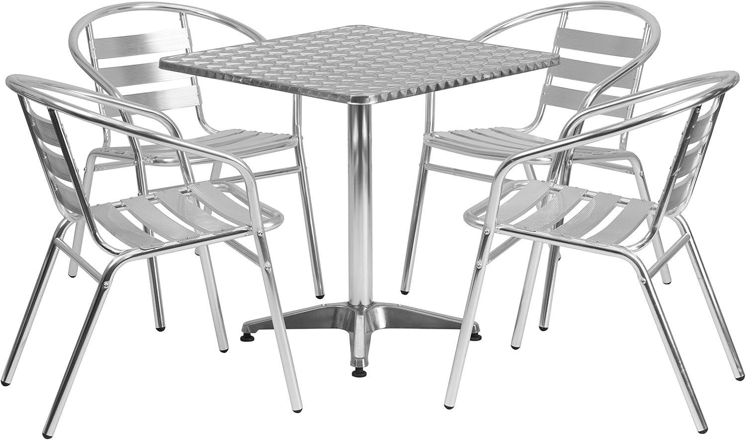 Flash Furniture 27.5'' Square Aluminum Indoor-Outdoor Table Set with 4 Slat Back Chairs