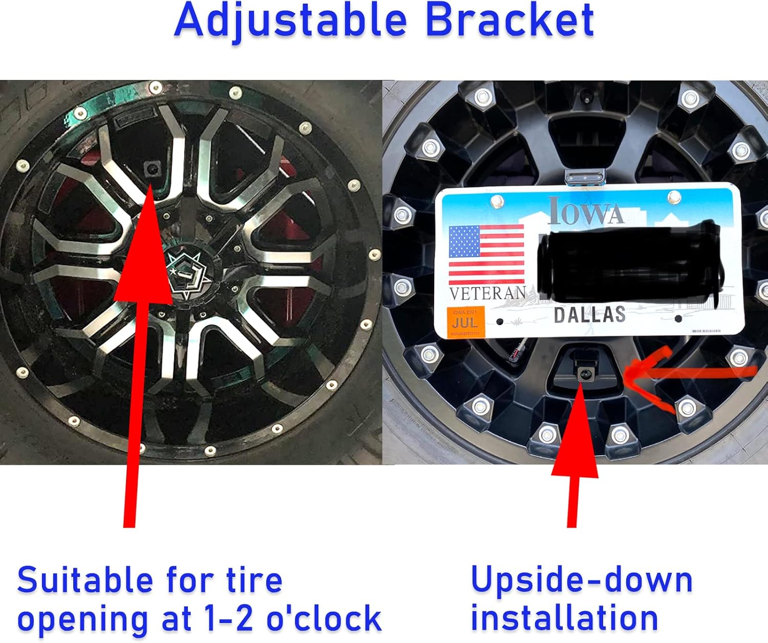 EWAY Backup Reverse Adjustable Spare Tire Mount Camera for 2007-2018 Jeep Wrangler JK Rubicon Metal Housing Heavy-Duty Rear View System Parking Camera Pack of 2
