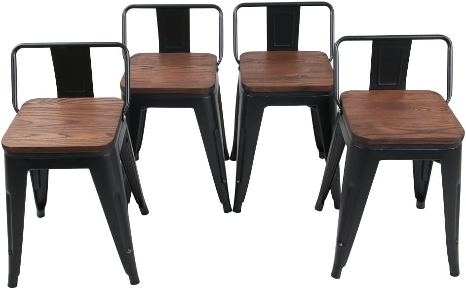 HAOBO Home Industrial Metal Barstools Low Back Bar Stools with Wooden Seat for Home Kitchen [Set of 4] Counter Height 18