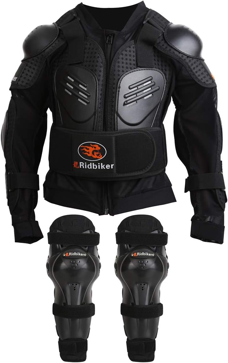 Kids Dirt Bike Gear Chest Spine Protector Body Armor Jacket Elbow Knees Shin Pad Armor Guards Set for Motorcycle Motorbike Kids Full Body Protector