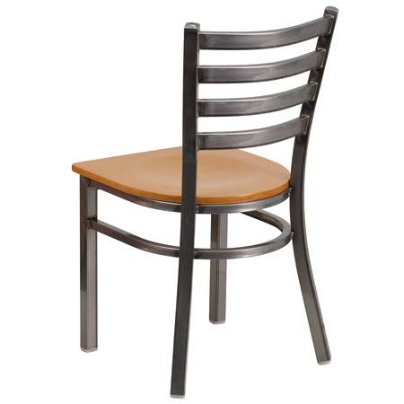 Flash Furniture 2 Pk. Hercules Series Clear Coated Ladder Back Metal Restaurant Chair - Natural Wood Seat