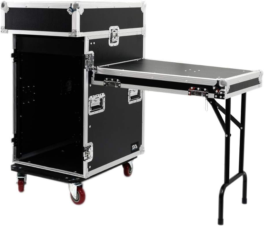 Seismic Audio - SA-PTR-14UCT - 14 Space Pro Audio DJ Road Rack Case with DJ Work Table & Casters - Pro Tour Grade
