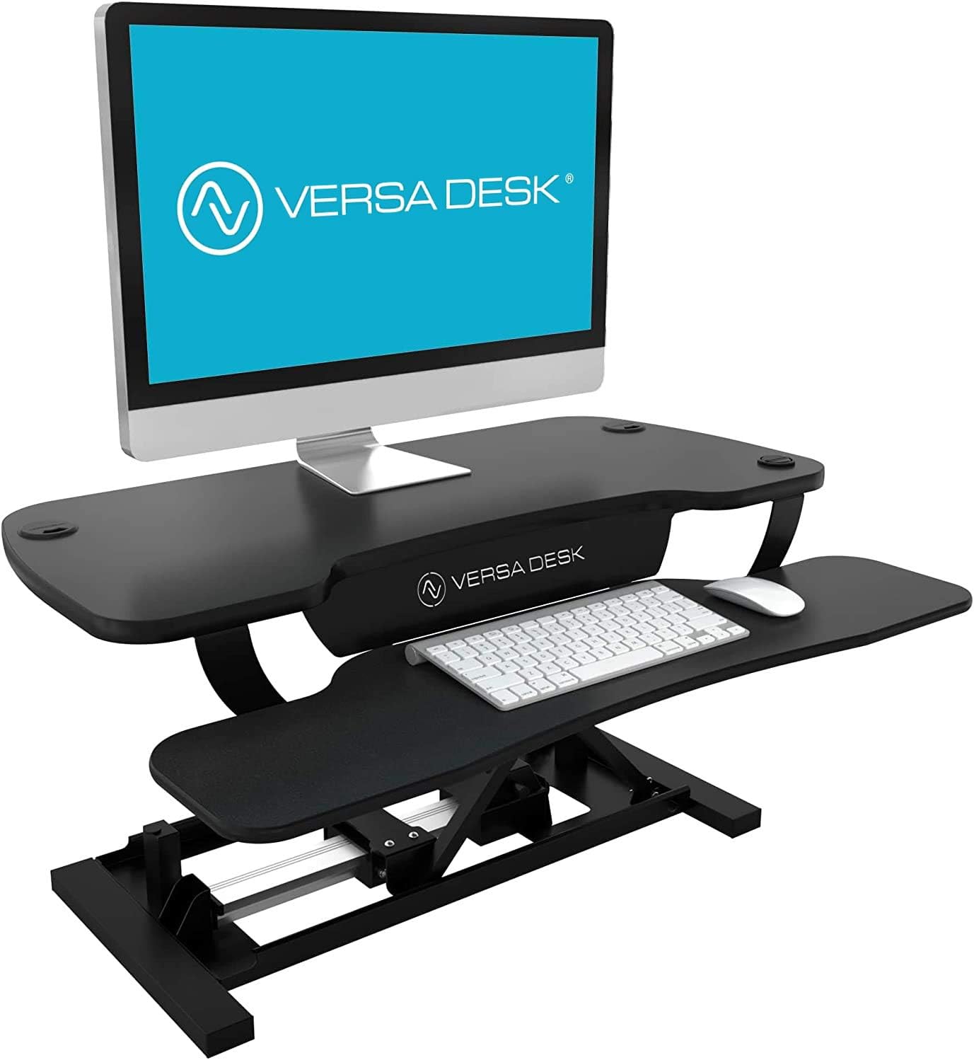 VersaDesk Power Pro USA Manufactured | Electric Height-Adjustable Desk Riser | Standing Desk Converter | Sit to Stand Desktop with Keyboard + Mouse Tray (All Black, 40