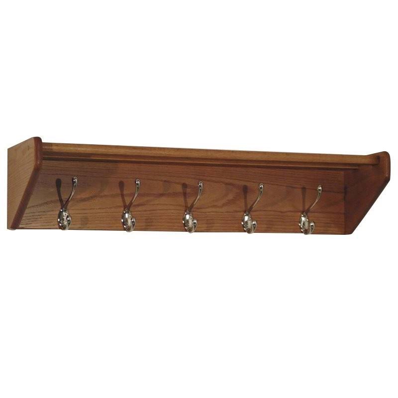 Pemberly Row 5 Hook Wall Mounted Coat Rack Shelf in Medium Oak