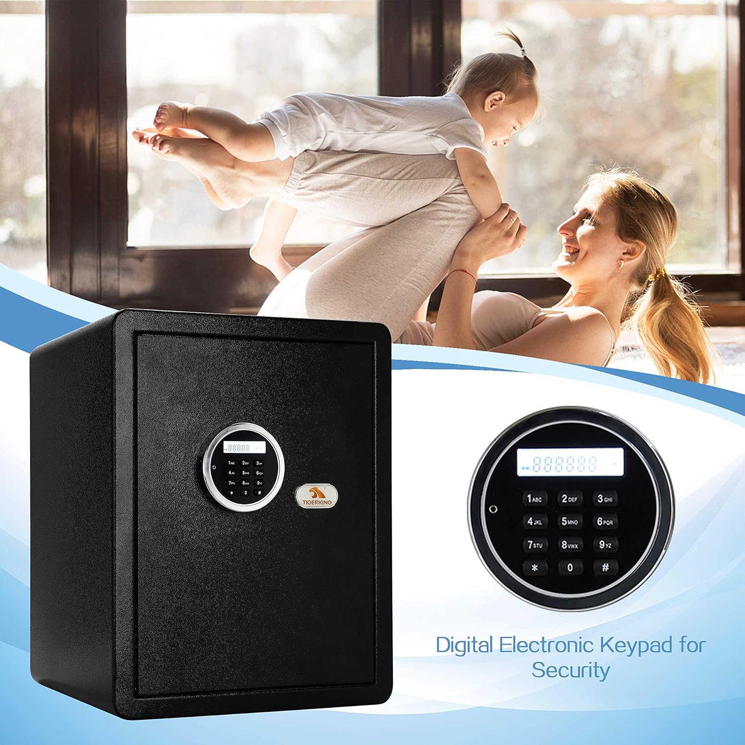 TIGERKING Safe Box with Keypad Digital Safe for Home, Office, Hotel, Black - 1.8 Cubic Feet