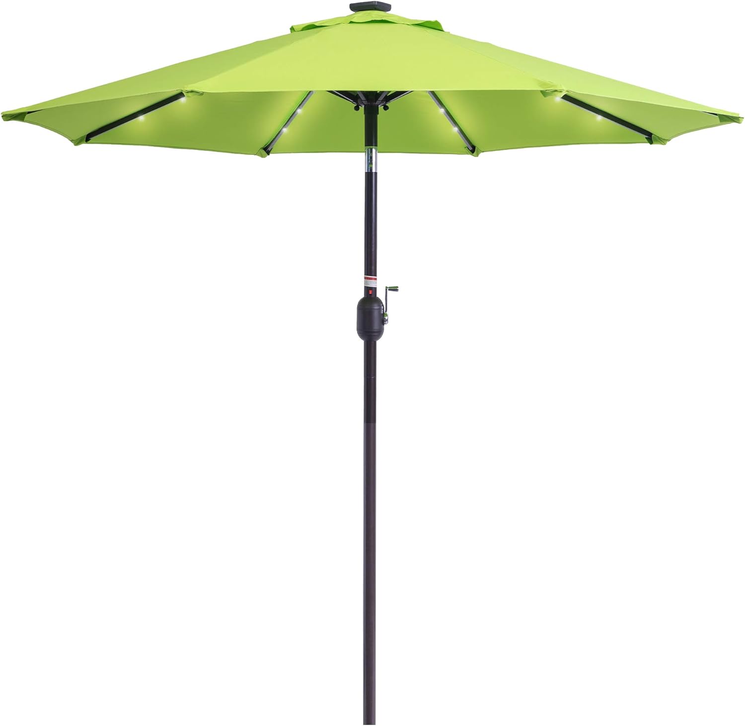 Sundale Outdoor 7 ft Solar Powered 24 LED Lighted Patio Umbrella Table Market Umbrella with Crank & Push Button Tilt for Garden, Deck, Backyard, Pool, 8 Steel Ribs, Polyester Canopy (Tan)