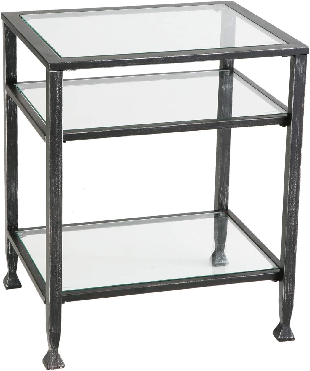 SEI Furniture Jaymes Metal & Glass 3-Tier End Table, Accent, Black/Silver Distressing