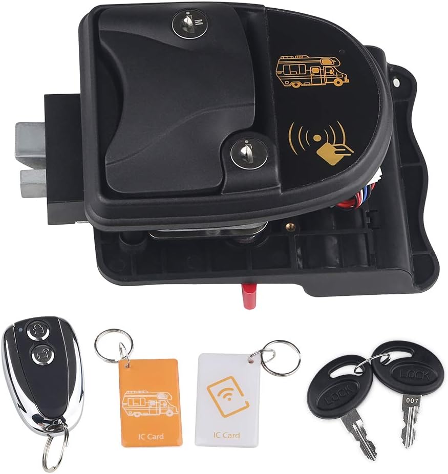 WATERWICH RV Door Lock - IC Card Wireless Remote Control RV Entry Door Latch Zinc Alloy for Caravan Camper Bus Yacht Ferry Truck RV