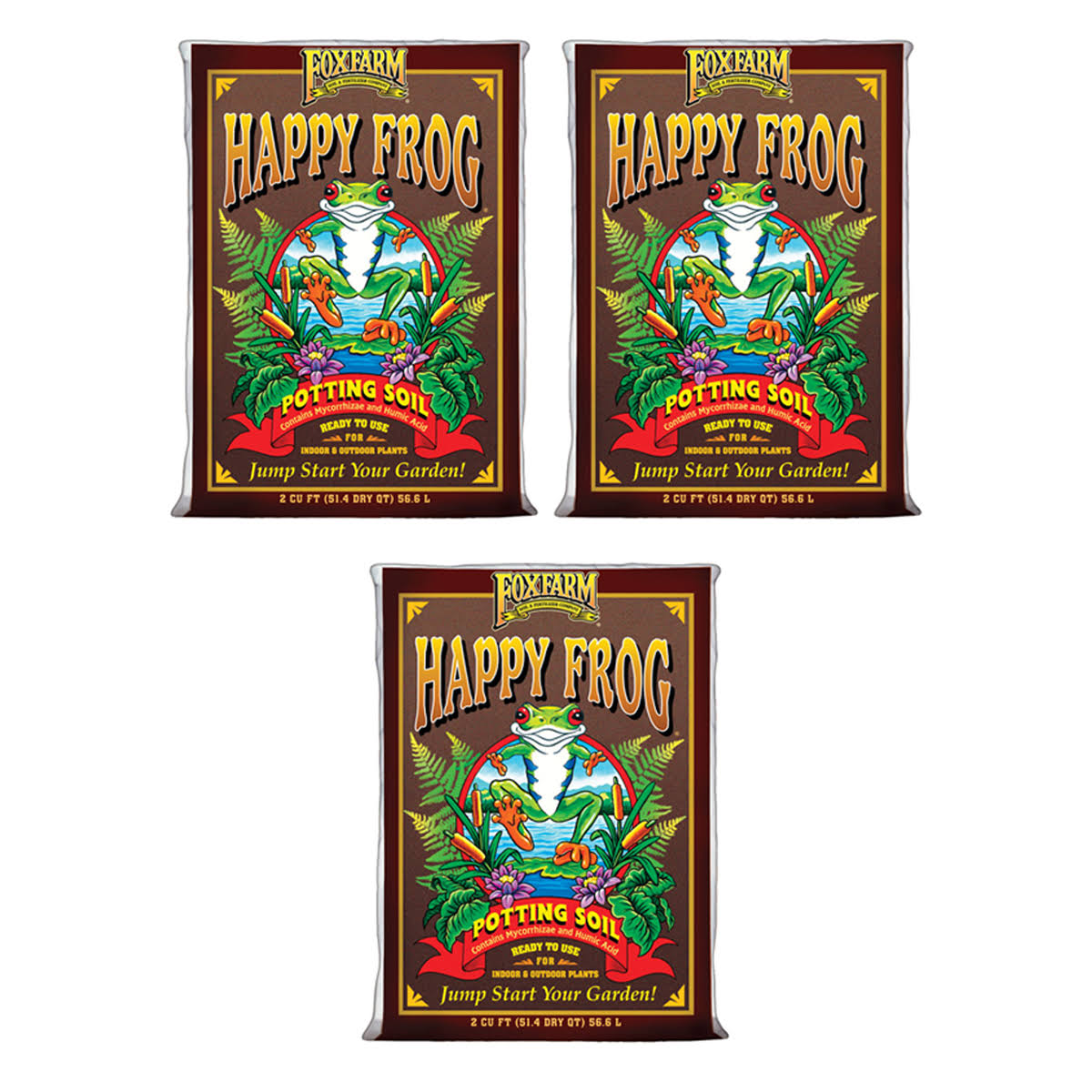 FoxFarm Ph Adjusted Happy Frog Potting Soil Mix 2 Cubic Feet Bag 3 Pack