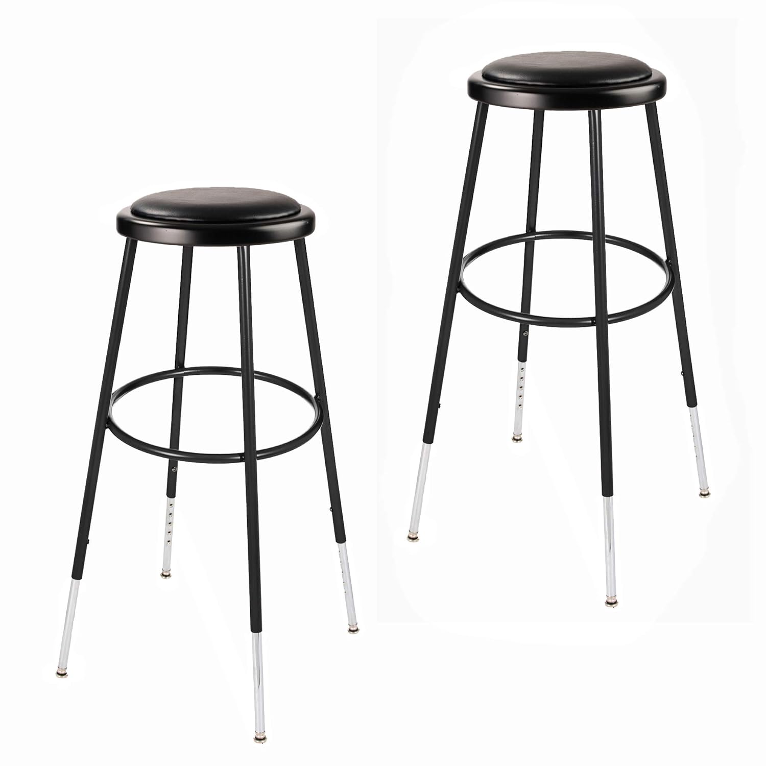 (2 Pack) OEF Furnishings Height Adjustable Black Vinyl Padded Stool, 31-38
