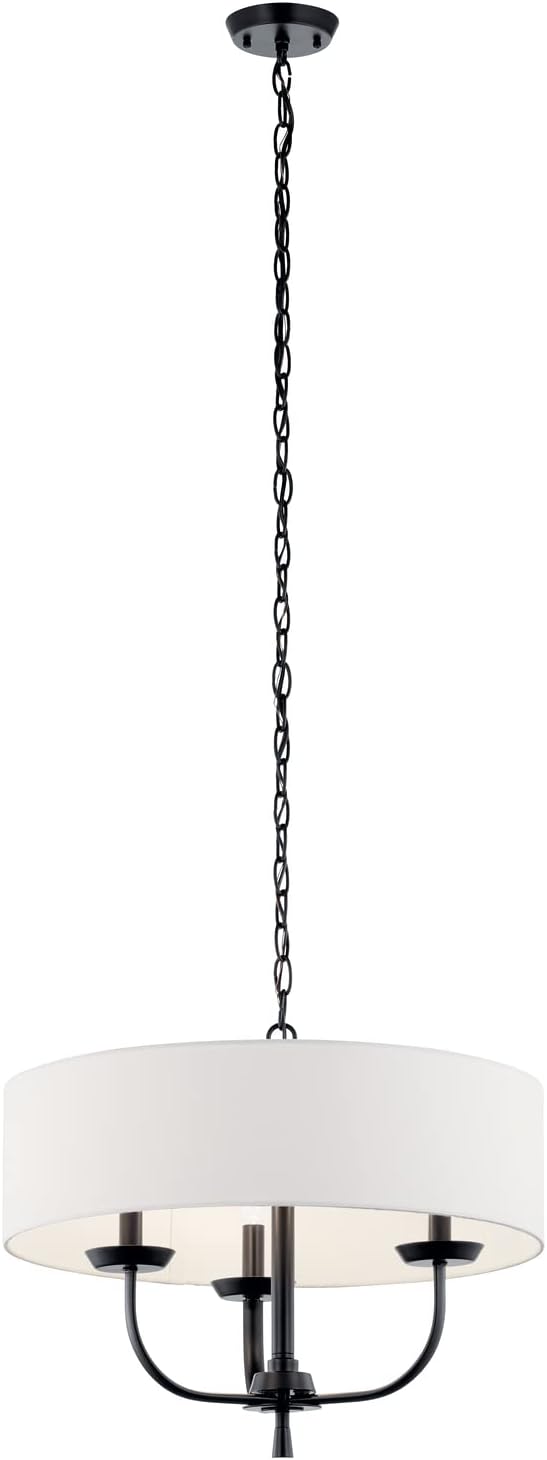 Kennewick 3 Light Chandelier with White Fabric Shade in Black