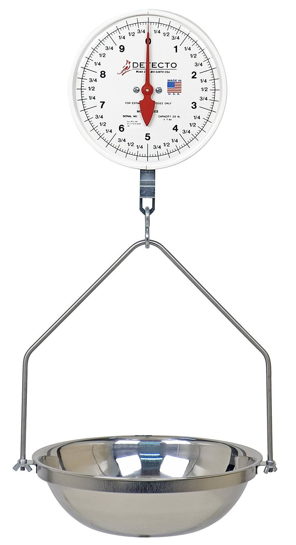 Detecto MCS-20DF Hanging Dial Scale, 20 lb. Capacity, Fish Pan, Double