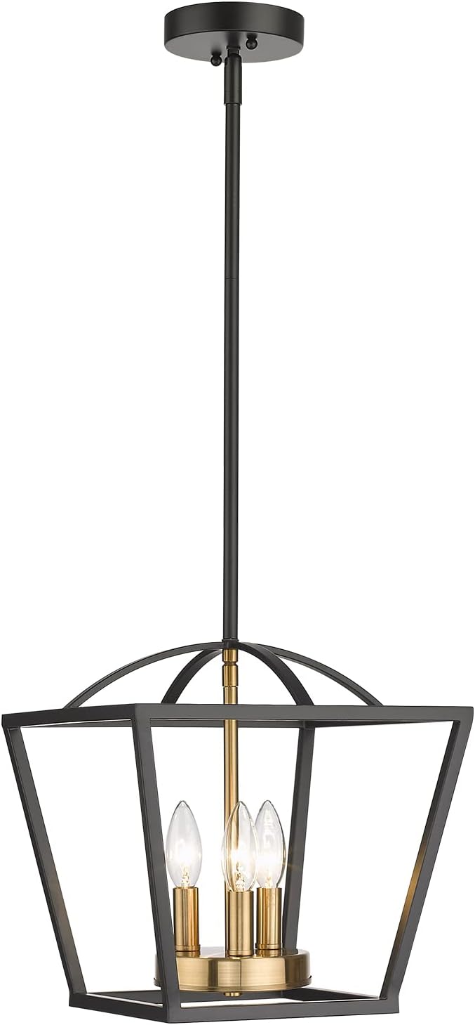 Zeyu 3-Light Modern Farmhouse Chandelier, Industrial Lantern Pendant Light for Bedroom Kitchen Foyer, Black and Gold Finish, ZY38P-3 BK+BG