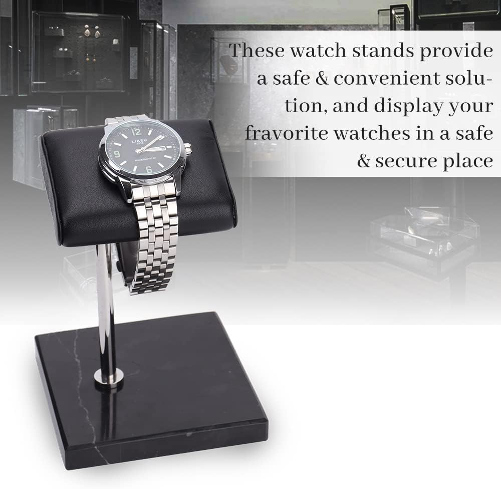 Watch Stand - Handcrafted Leather Marble Watch Stand, Watch Display Stand All Watches & Jewelry Stand Nature Marble Base, Watch Accessory Watch Organizer | Holder(Black)